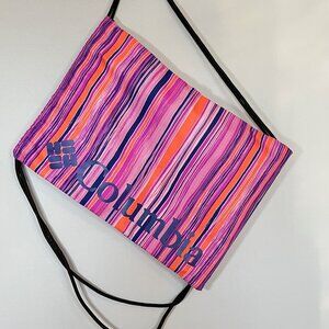 Columbia Drawstring Backpack Cinch Sack Stripes in Orange Pink and Navy Blue